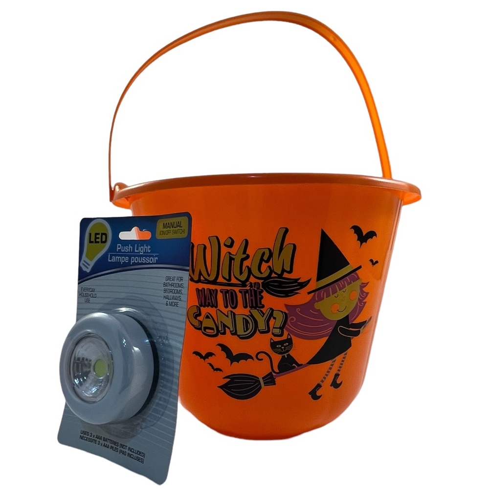 NWT light up Trick or Treat bucket orange safety push light-new in package - Picture 2 of 8